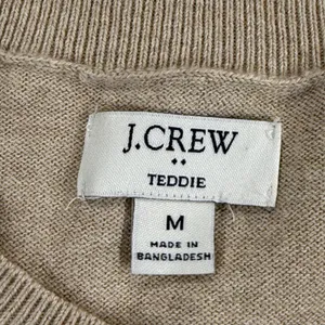 J.Crew Teddie‎ Sweater Womens Medium Tan White Striped Cotton Crewneck CG827 thumbnail 3