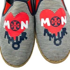Tory Burch Mon Amour Navy Blue Red Stripe Heart Espadrille Flats‎ Size 10 thumbnail 2