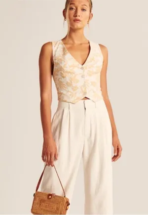Abercrombie & Fitch Linen Blend Top Vest Sz Medium Floral Print thumbnail 1