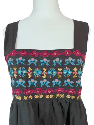 NATURAL LIFE Boho Crop Tank Top with Multicolor Floral Embroidery thumbnail 2