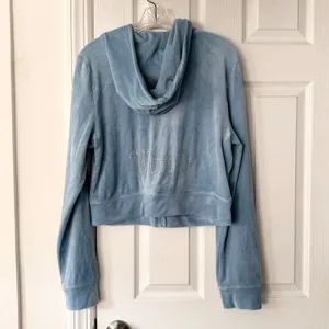 Juicy Couture Baby Blue Velvet Zipper Hoodie Jacket Pants Set Rhinestone Y2K XL thumbnail 7