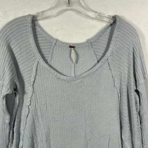 Free‎ People We The Free Waffle Knit Thermal Tunic Top Blue Grey Medium F-99 thumbnail 2