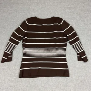 Anthropologie Peck & Peck Sweater Womens L Brown Striped Crew Neck 3/4 Sleeve thumbnail 8