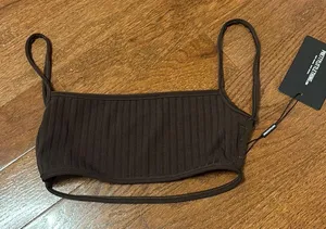 NWT PrettyLittleThing Dark Brown Rib Strappy Back Bralet thumbnail 3