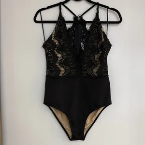 Black Lace Plunge V Bodysuit thumbnail 2