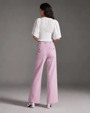 Anthropologie Pilcro Slouchy Chino Wide Leg Pants Lilac High Rise Y2K Preppy Coastal Size 28 thumbnail 3