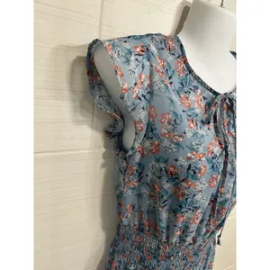 Gypsies & Moondust Flutter Sleeve Dusty Blue Floral Maxi Dress S, Ruffle Hem thumbnail 3