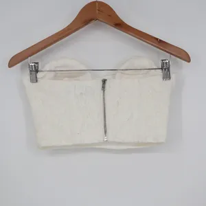 Off White Lace Bustier Crop Top Sweetheart Strapless Zip Back Small thumbnail 4
