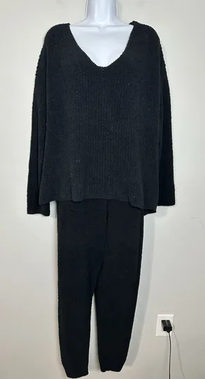 Victoria's Secret Heavenly Popcorn Teddy Knit Lounge‎ Set Black XL - 2pc EUC thumbnail 1