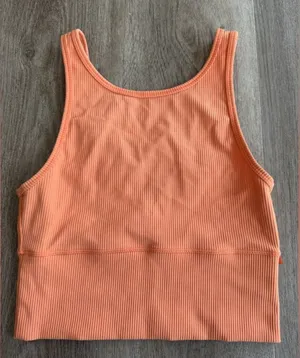 Lululemon Power Pivot Ribbed Tank Top Cropped Orange XS S Sleeveless Halter‎ thumbnail 1