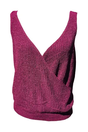 Pepin Womens Magenta Open Knit Surplice Wrap Sleeveless Tank Top Size Large thumbnail 1