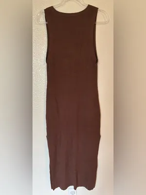 ANTHROPOLOGIE Daily Practice Slim V Neck Ribbed Dress in Brown (NO UNDER TOP) thumbnail 3