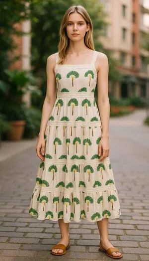NWOT Calypso St. Barth Stunning Boho Maxi Dress with Tree Print & Lace Details M thumbnail 1