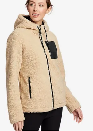 Eddie Bauer Women’s Chilali Fleece Full Zip Jacket Hooded Sherpa in Beige 2XL thumbnail 1
