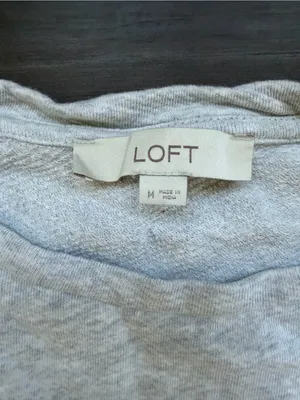 LOFT Womens Size Medium Light Gray Ruffle-Trim Pullover Sweatshirt thumbnail 2