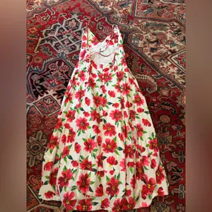 Free People White Floral Slip Midi Dress with Red & Green Print thumbnail 11