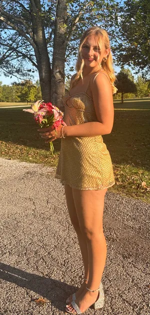 For love and lemons gold mini slip dress thumbnail 1