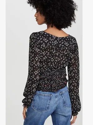 Free People Lolita Long Sleeve Floral Blooms Blouse Black‎ S thumbnail 3