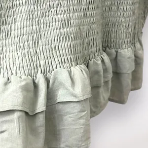 Mable L Light Green‎ Badale Smocked Ruffles Fitted Mini Dress Satin Stretch thumbnail 6