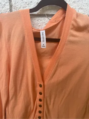 Zenana Outfitters Peach V-Neck Button Cardigan thumbnail 3