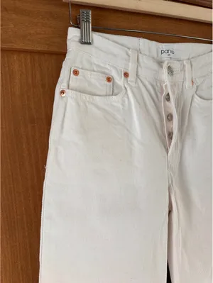 Parke Wide Leg Relaxed Jeans Raw Hem Button Fly White Wash Women’s size 25 thumbnail 13