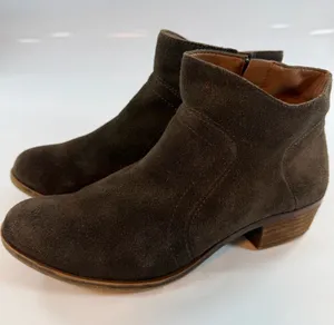 Lucky Brand Suede Ankle Boots‎ Brown Side Zip Low Heel Women Size 8 thumbnail 1