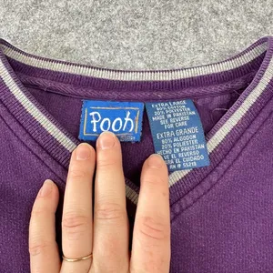 Vintage Disney Pooh Eeyore Purple V-Neck Sweatshirt Embroidered Extra‎ Large XL thumbnail 3