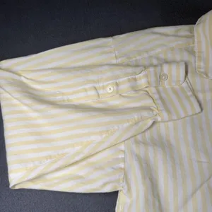 LOFT Shirt Womens Small Yellow White Striped Button Front Long Sleeve Cotton Top thumbnail 2