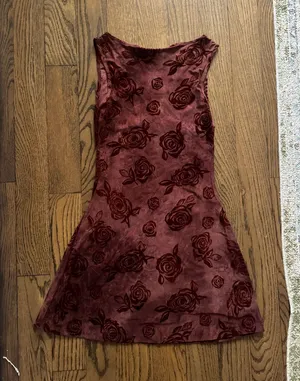 Forever 21 Burgundy Rose Velvet Mini Dress thumbnail 1