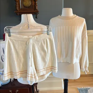 Cream and Tan Striped Sweater and Shorts Set thumbnail 6
