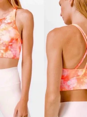 lululemon athletica Pink & Cream Tie-Dye High Neck Sports Energy Bra Size 8 thumbnail 3