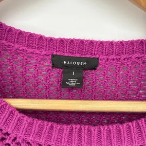 Halogen Open Stitch Cotton Crop Sweater Vest Size Large Magenta Crew Neck‎ thumbnail 4