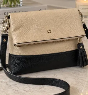 Kate Spade Southport Avenue Maria Ivory Black Leather Satchel Crossbody Bag thumbnail 1