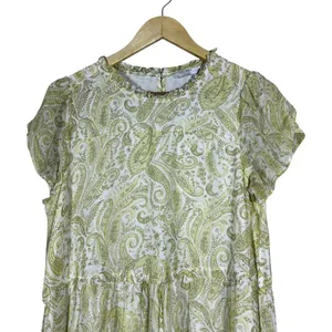 Lucky Brand Ariel Tiered Paisley Maxi Dress Yellow Boho Flutter Sleeve Size S thumbnail 4