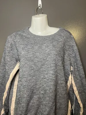 Billabong Sweater Womens Small Gray Contrast Stripe Sleeve Crewneck Pullover thumbnail 1
