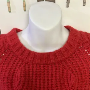 Madewell Women’s Heavy Weight Everett Cable Knit Pullover Red Sweater-Small thumbnail 6