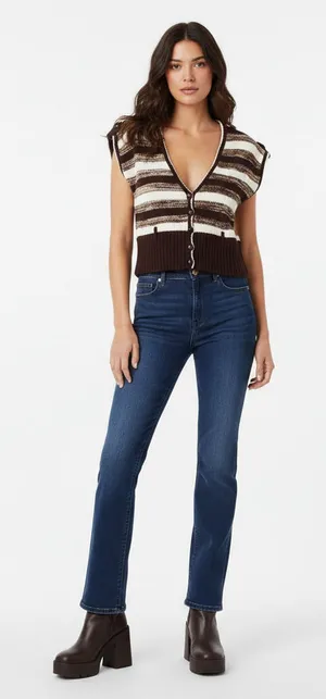 Nick & Mo Y2K Striped Cardigan L Brown White thumbnail 1