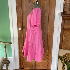 Luukse Bright Pink Tiered Babydoll Dress Puff Sleeve Cottagecore XL💛 thumbnail 11