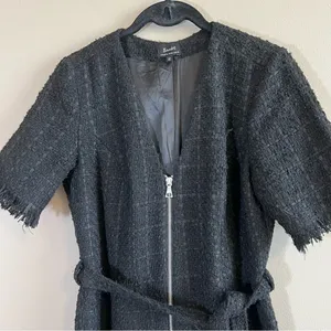 ✨ Bardot Boucle Tweed Zip Front Frayed Hem Dress‎ Medium 8 Black thumbnail 4