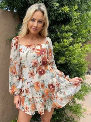 Lush Size Small Layla Mini Dress Babydoll Boho Floral Tiered Skirt Cottage thumbnail 1