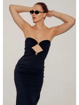 Torn By Ronny Kobo Lia Strapless Midi Dress Black Womens Size Large thumbnail 11