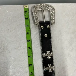 Y2K Crystal Embellished Black Belt western crosses studded motorcycle cowgirl thumbnail 7