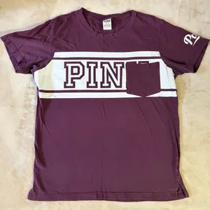 VS PINK Casual Logo Tee - Relaxed Crewneck T-Shirt Plum & White Colorblock thumbnail 1