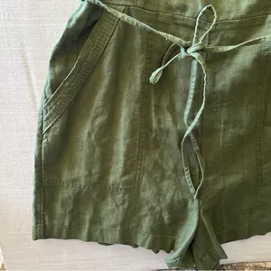 Old Navy Women’s Romper whit pockets and belt Sz M Green Linen Viscose 3" Inseam thumbnail 5