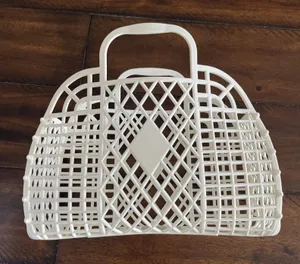 Sun Jellies Rubber White Retro Tote Basket Purse Bag Beach Bag Shower Bag thumbnail 1