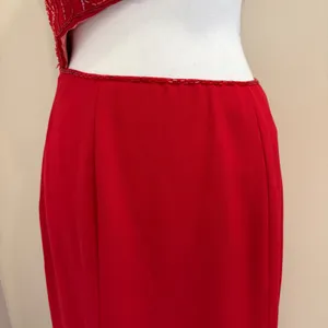 VTG Y2K Showtime Red Beaded Asymmetrical Midriff Cutout Prom Gown Sexy Witch 90s thumbnail 7