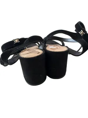 SAM EDELMAN Black Suede Block Heels Sandals Size 7 thumbnail 4