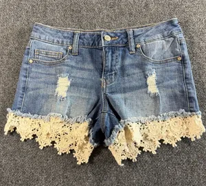 Altar'd State Women’s Cutoff White Lace Fringe Distressed Boho Jean Shorts Sz 27 thumbnail 1