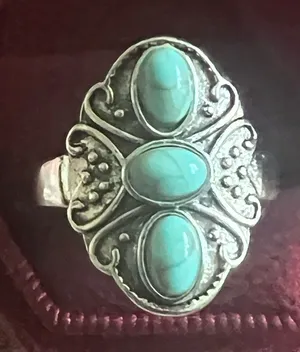 Women’s Stainless Steel Silver Faux Turquoise Ring Size 7 thumbnail 1