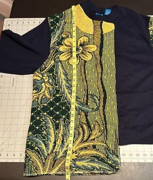 Tapestry blanket sweater Custom reworked floral navy tapestry sweater size large thumbnail 8